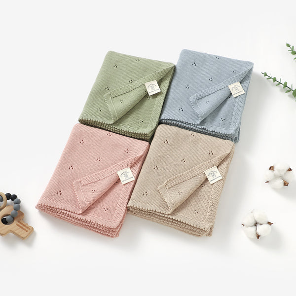 Organic cotton pointelle knitted baby blanket, 70 × 90 cm