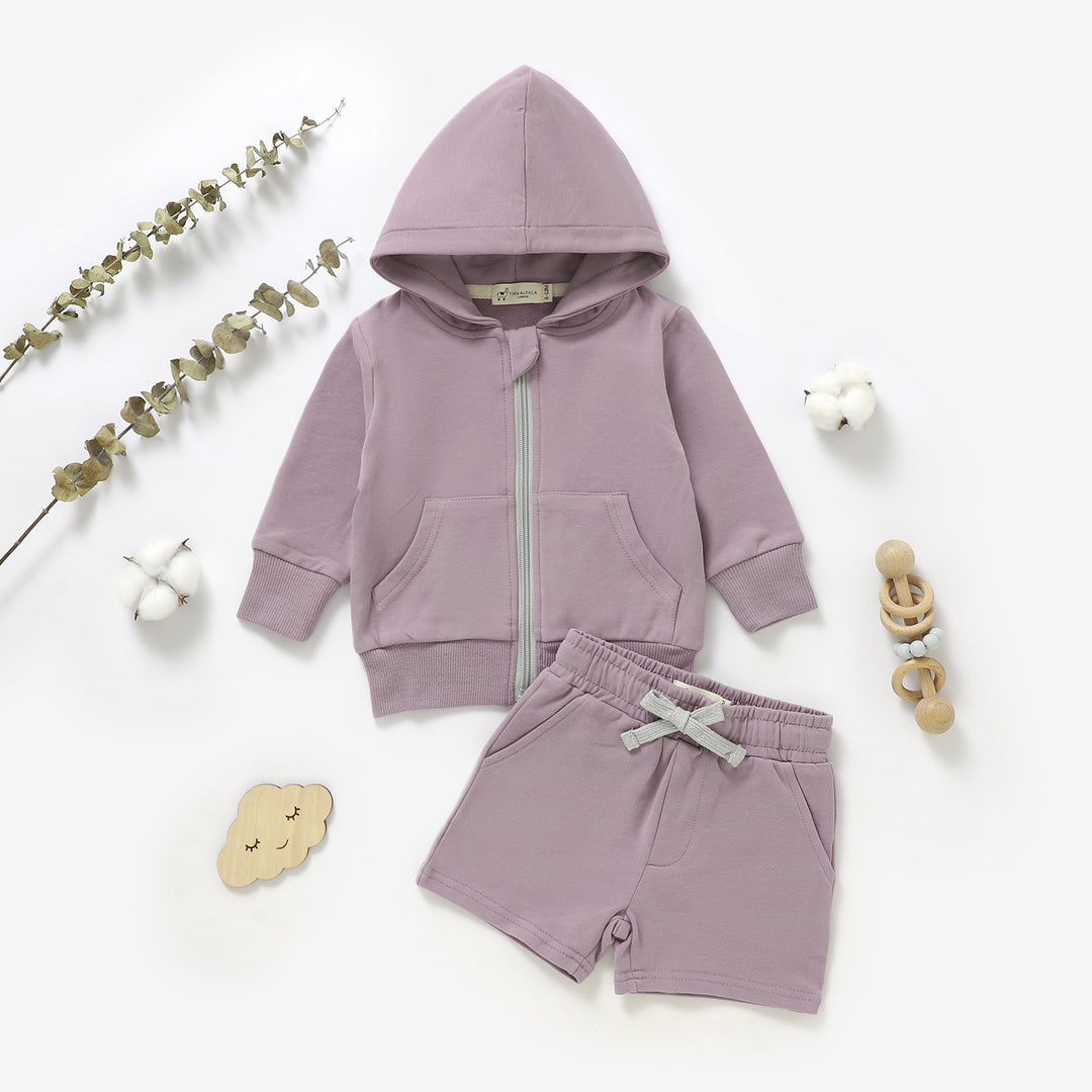 Organic cotton French terry zip hoodie and shorts set, 0–3y