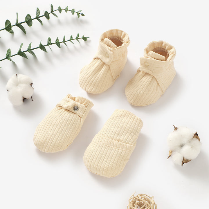 ORGANIC COTTON RIBBED MITTENS &amp; BOOTIES SET0-6 MONTHS 1 PAIR - Tiny Alpaca UK