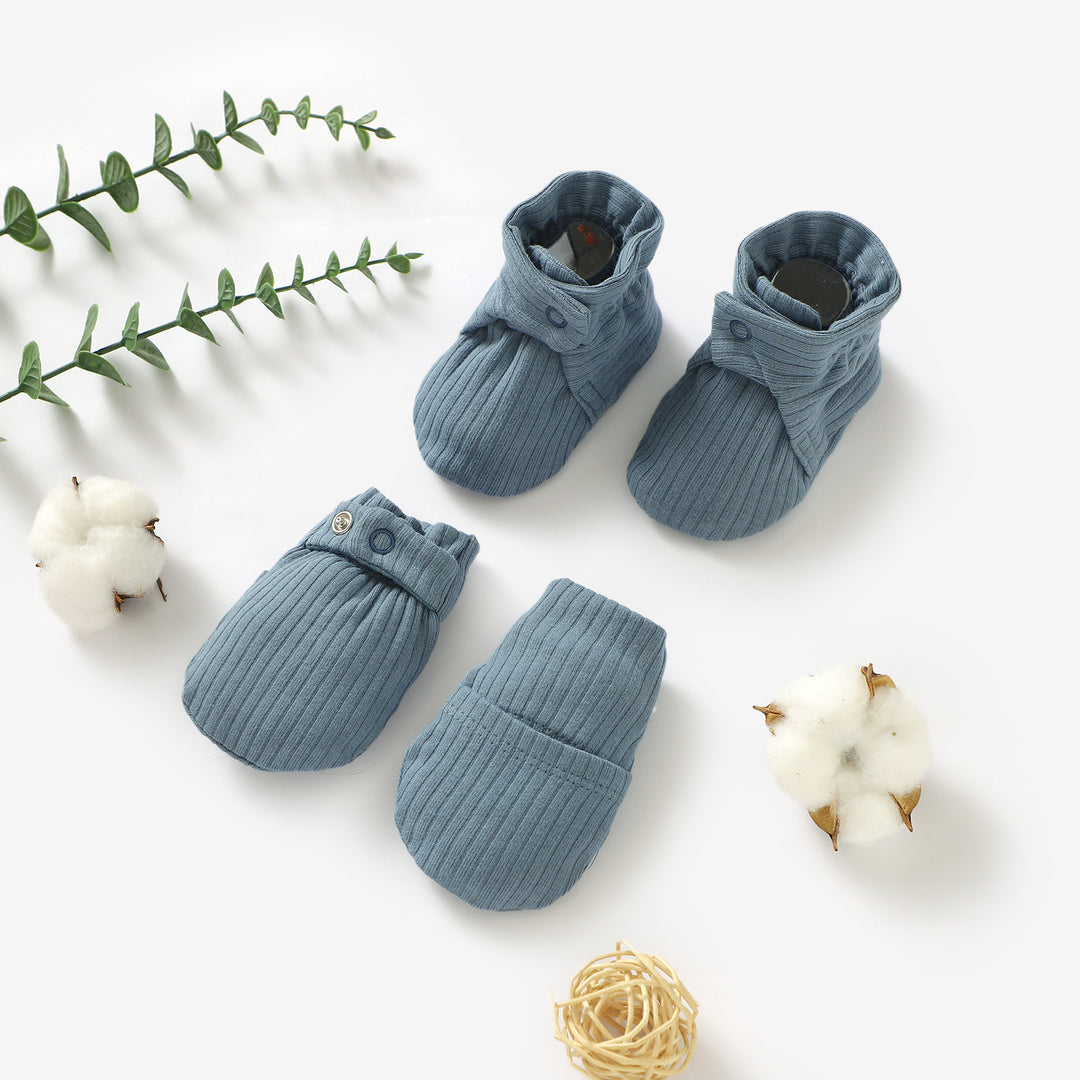 ORGANIC COTTON RIBBED MITTENS &amp; BOOTIES SET0-6 MONTHS 1 PAIR - Tiny Alpaca UK