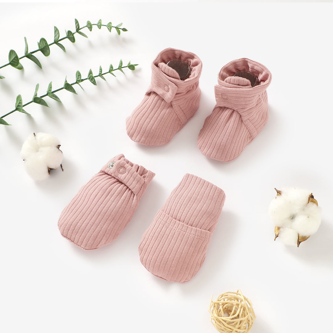 ORGANIC COTTON RIBBED MITTENS &amp; BOOTIES SET0-6 MONTHS 1 PAIR - Tiny Alpaca UK