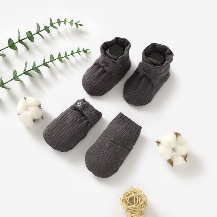 ORGANIC COTTON RIBBED MITTENS &amp; BOOTIES SET0-6 MONTHS 1 PAIR - Tiny Alpaca UK