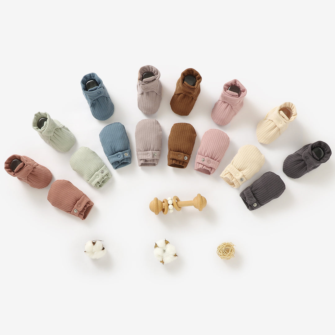 ORGANIC COTTON RIBBED MITTENS & BOOTIES SET0-6 MONTHS 1 PAIR - Tiny Alpaca UK