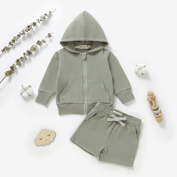 Organic cotton French terry zip hoodie and shorts set, 0–3y