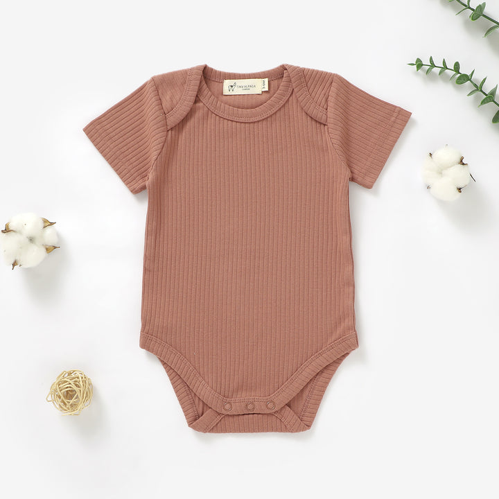 ORGANIC NATURAL COTTON RIBBED SHORT SLEEVE BABY BODYSUIT (0-24 MONTHS) - Tiny Alpaca UK