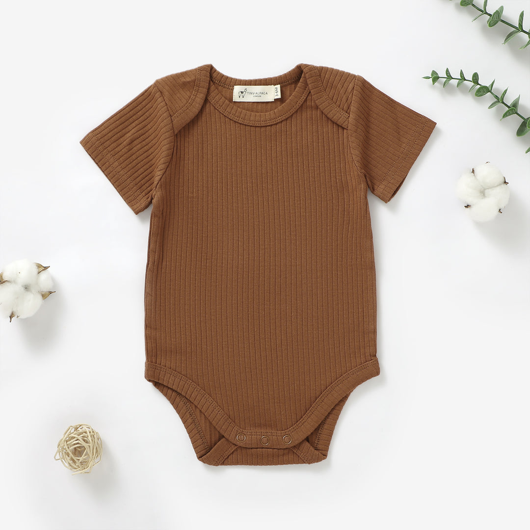 ORGANIC NATURAL COTTON RIBBED SHORT SLEEVE BABY BODYSUIT (0-24 MONTHS) - Tiny Alpaca UK