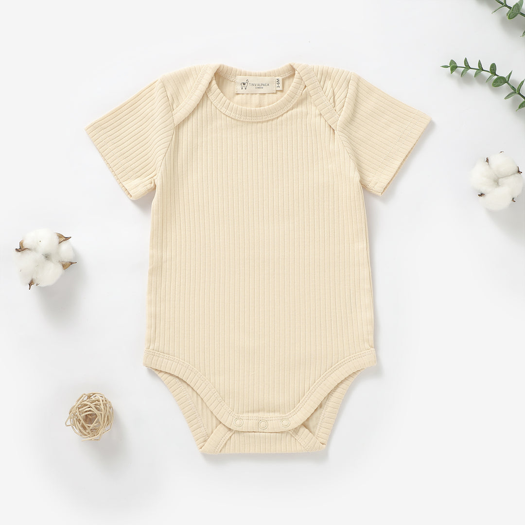 ORGANIC NATURAL COTTON RIBBED SHORT SLEEVE BABY BODYSUIT (0-24 MONTHS) - Tiny Alpaca UK