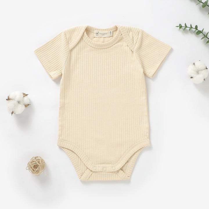 ORGANIC NATURAL COTTON RIBBED SHORT SLEEVE BABY BODYSUIT (0-24 MONTHS) - Tiny Alpaca UK