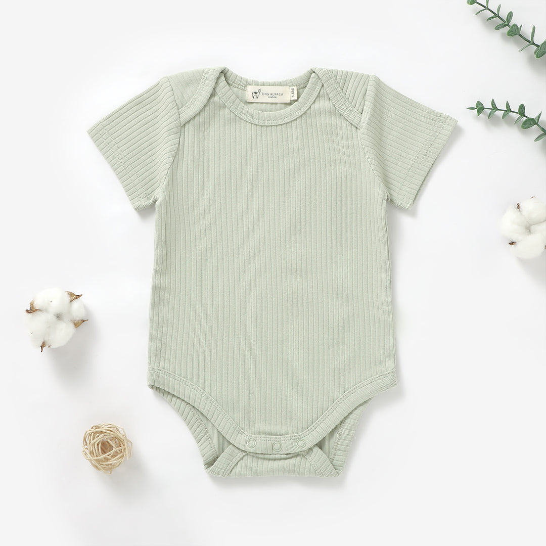 ORGANIC NATURAL COTTON RIBBED SHORT SLEEVE BABY BODYSUIT (0-24 MONTHS) - Tiny Alpaca UK