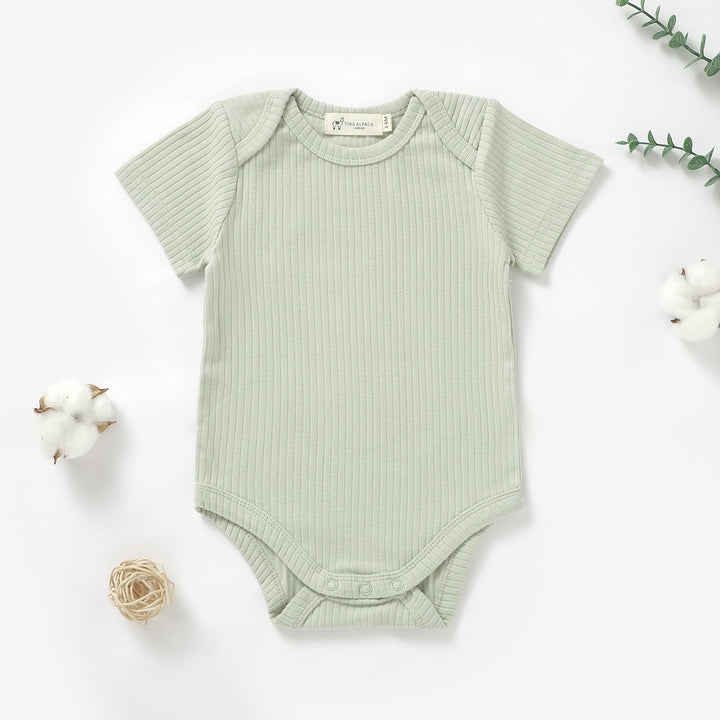 ORGANIC NATURAL COTTON RIBBED SHORT SLEEVE BABY BODYSUIT (0-24 MONTHS) - Tiny Alpaca UK