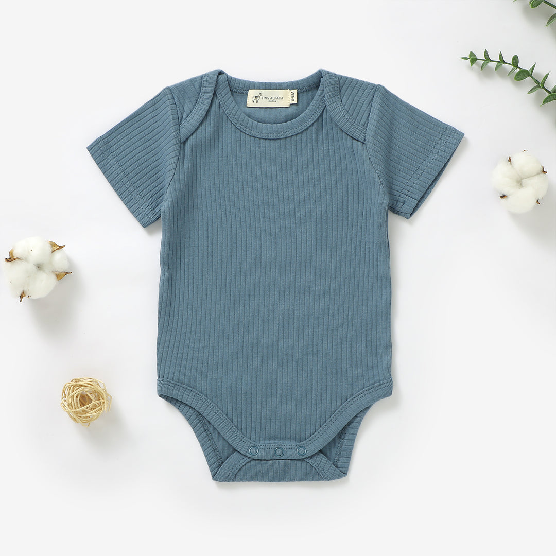 ORGANIC NATURAL COTTON RIBBED SHORT SLEEVE BABY BODYSUIT (0-24 MONTHS) - Tiny Alpaca UK