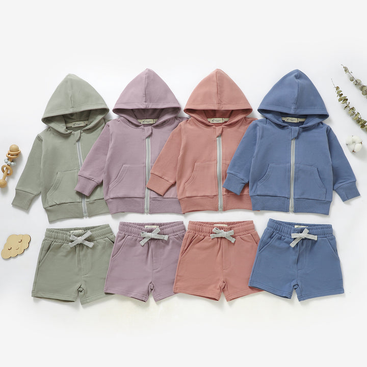 Organic cotton French terry zip hoodie and shorts set, 0–3y