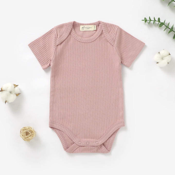 ORGANIC NATURAL COTTON RIBBED SHORT SLEEVE BABY BODYSUIT (0-24 MONTHS) - Tiny Alpaca UK