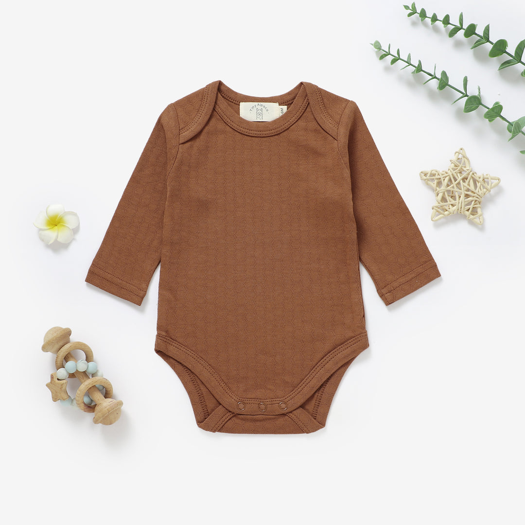 Organic cotton honeycomb long sleeve bodysuit, 0–24m