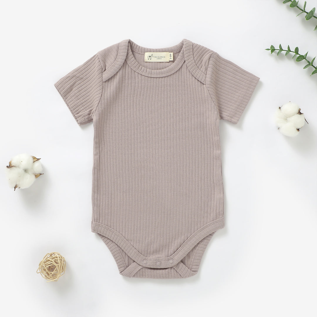 ORGANIC NATURAL COTTON RIBBED SHORT SLEEVE BABY BODYSUIT (0-24 MONTHS) - Tiny Alpaca UK