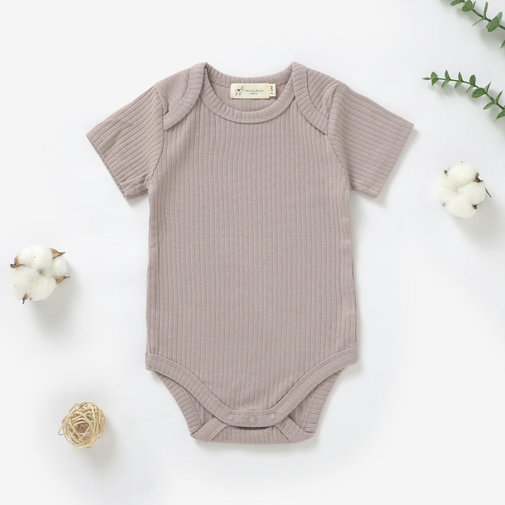 ORGANIC NATURAL COTTON RIBBED SHORT SLEEVE BABY BODYSUIT (0-24 MONTHS) - Tiny Alpaca UK