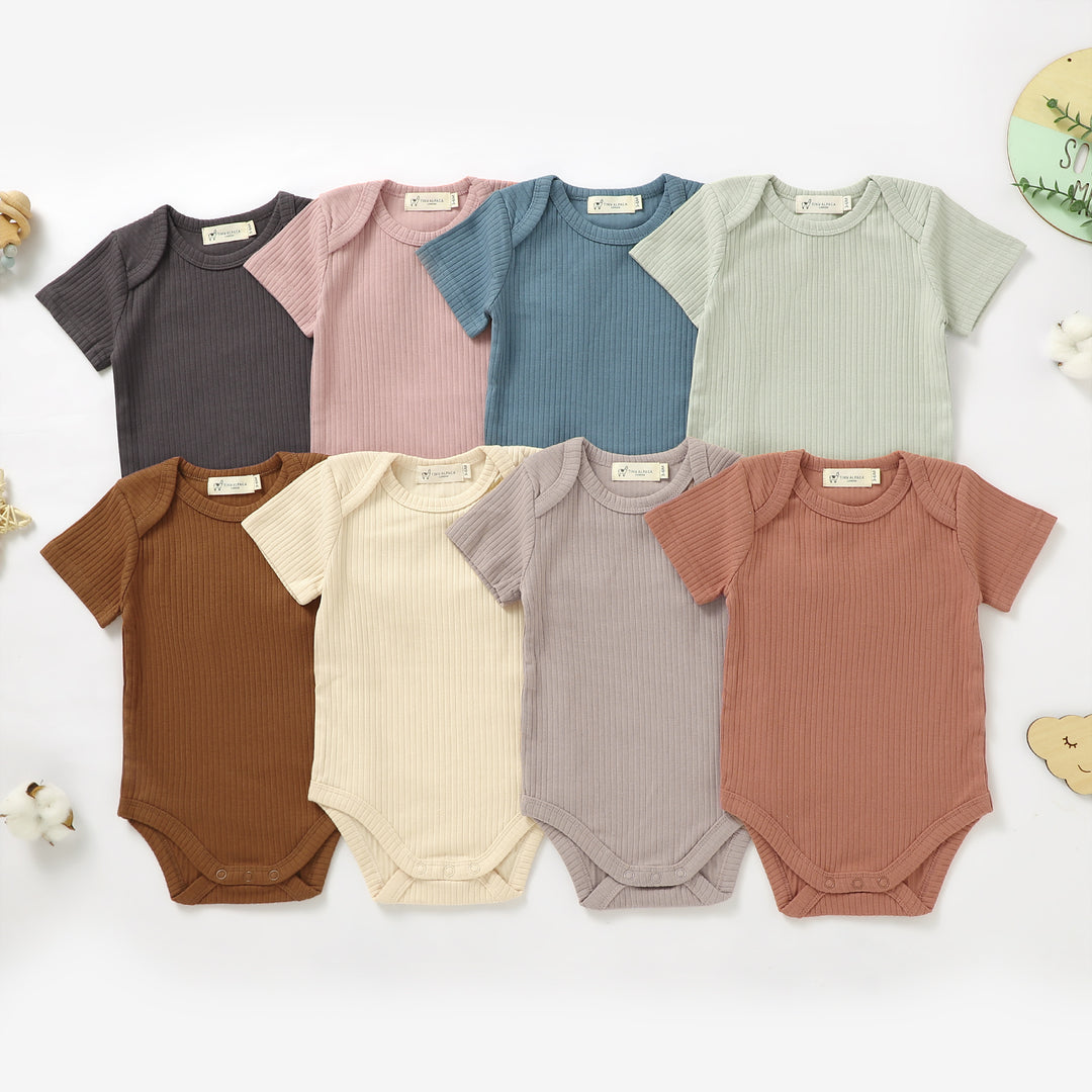 ORGANIC NATURAL COTTON RIBBED SHORT SLEEVE BABY BODYSUIT (0-24 MONTHS) - Tiny Alpaca UK