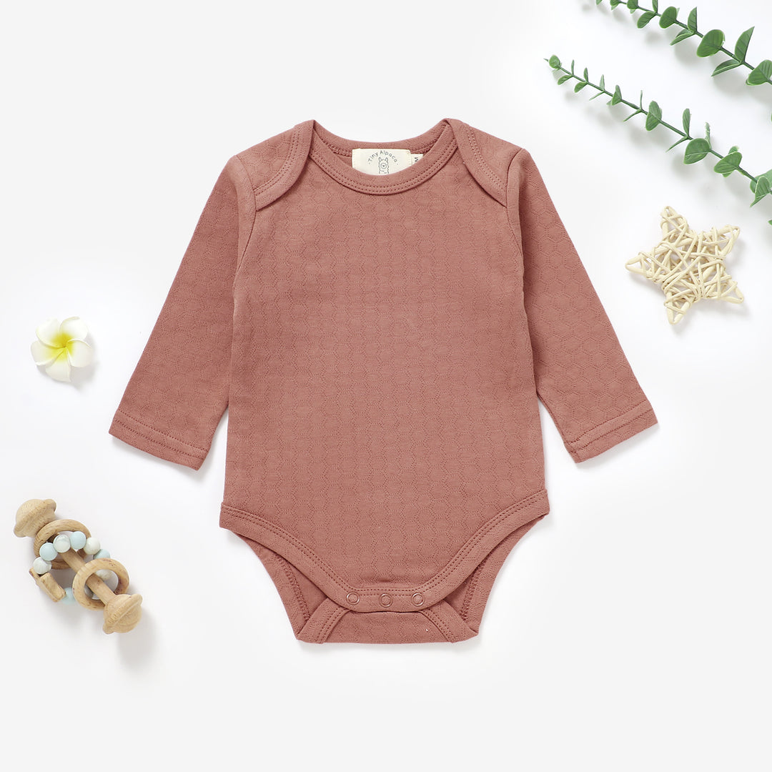 Organic cotton honeycomb long sleeve bodysuit, 0–24m