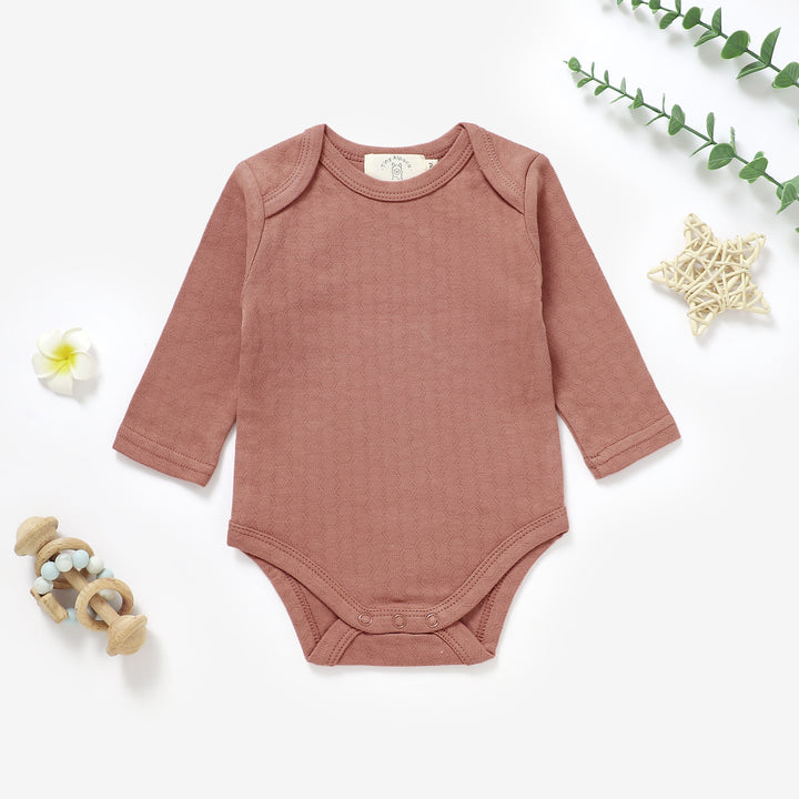 Organic cotton honeycomb long sleeve bodysuit, 0–24m