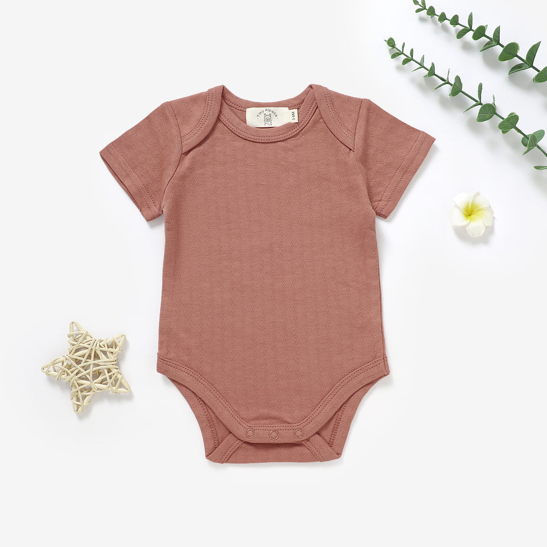 Organic Cotton Honeycomb Ribbed Short Sleeve Baby Bodysuit