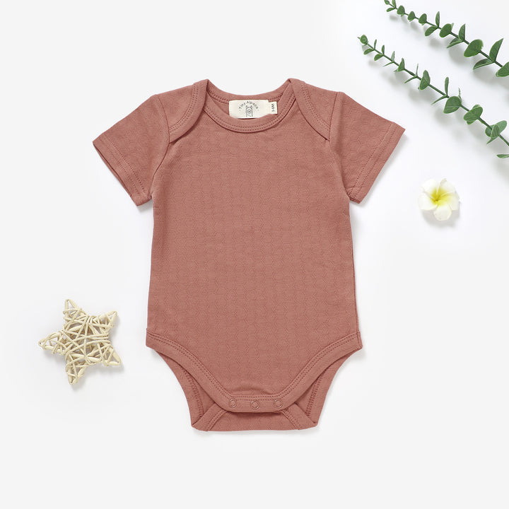 Organic Cotton Honeycomb Ribbed Short Sleeve Baby Bodysuit
