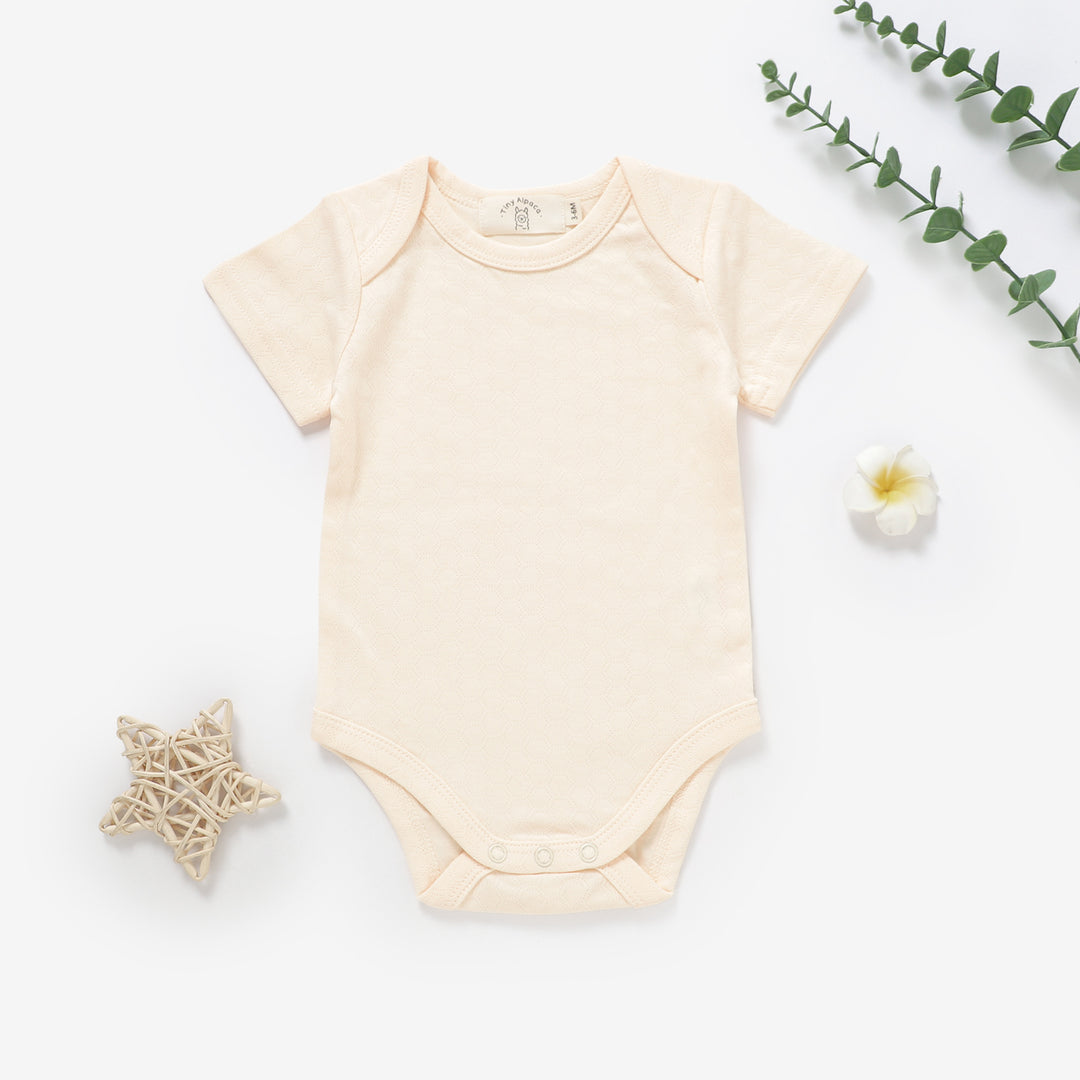 Organic Cotton Honeycomb Ribbed Short Sleeve Baby Bodysuit