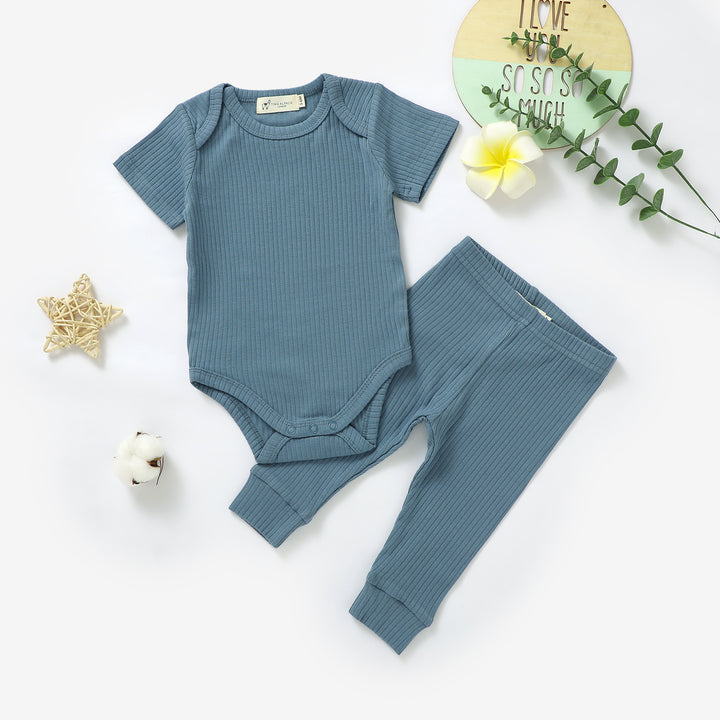 ORGANIC NATURAL COTTON RIBBED BABY SHORT SLEEVE BODYSUIT &amp; BOTTOMS - Tiny Alpaca UK