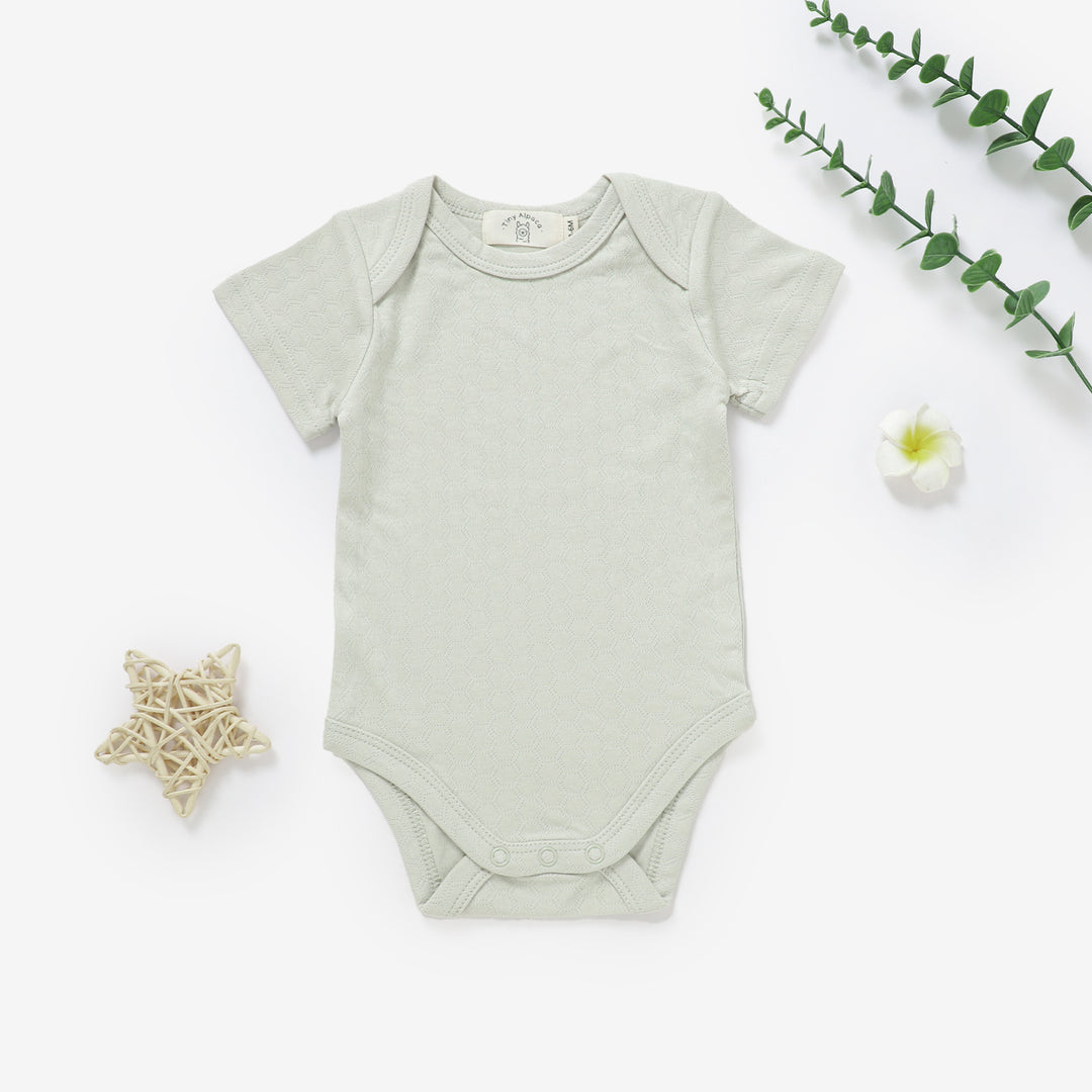 Organic Cotton Honeycomb Ribbed Short Sleeve Baby Bodysuit