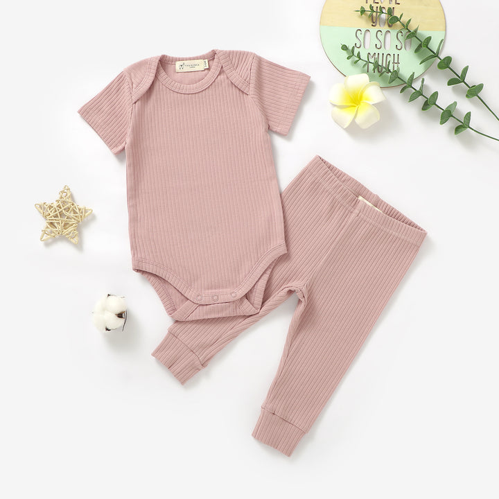 ORGANIC NATURAL COTTON RIBBED BABY SHORT SLEEVE BODYSUIT &amp; BOTTOMS - Tiny Alpaca UK
