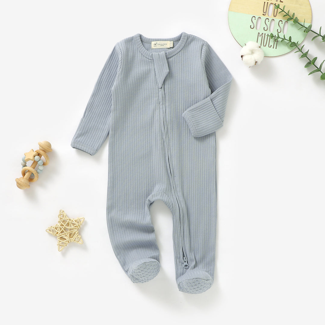 ORGANIC COTTON RIBBED SLEEPSUIT WITH TWO WAY ZIPPER | 0-24 M - Tiny Alpaca UK