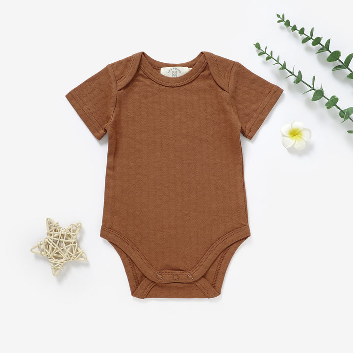 Organic Cotton Honeycomb Ribbed Short Sleeve Baby Bodysuit