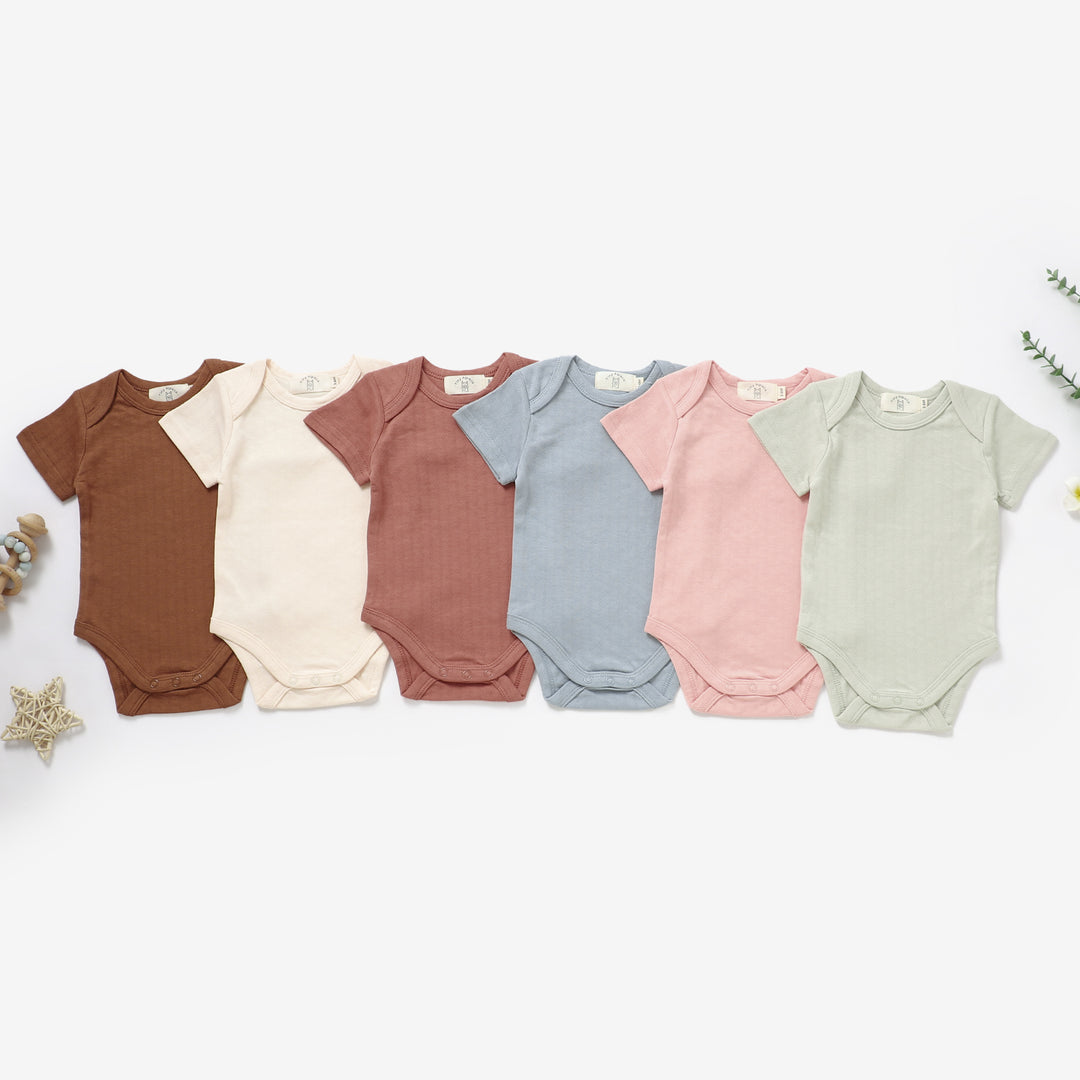 Organic Cotton Honeycomb Ribbed Short Sleeve Baby Bodysuit