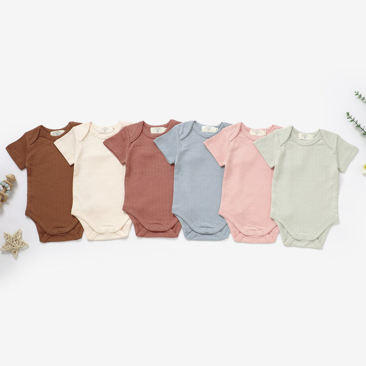 Organic Cotton Honeycomb Ribbed Short Sleeve Baby Bodysuit