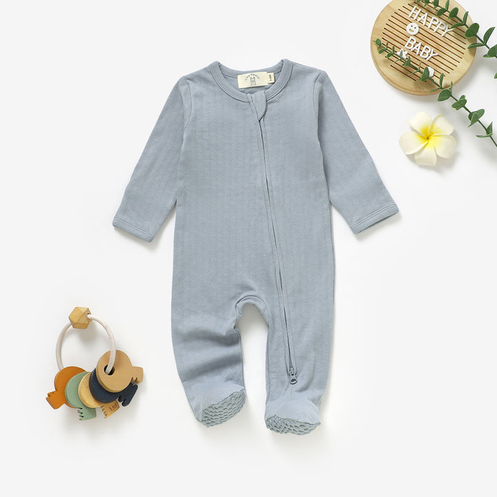 Organic cotton honeycomb mesh sleepsuit, 0–24m
