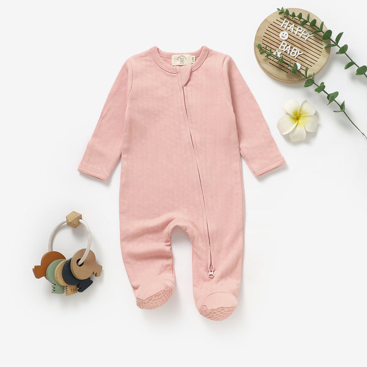 Organic cotton honeycomb mesh sleepsuit, 0–24m
