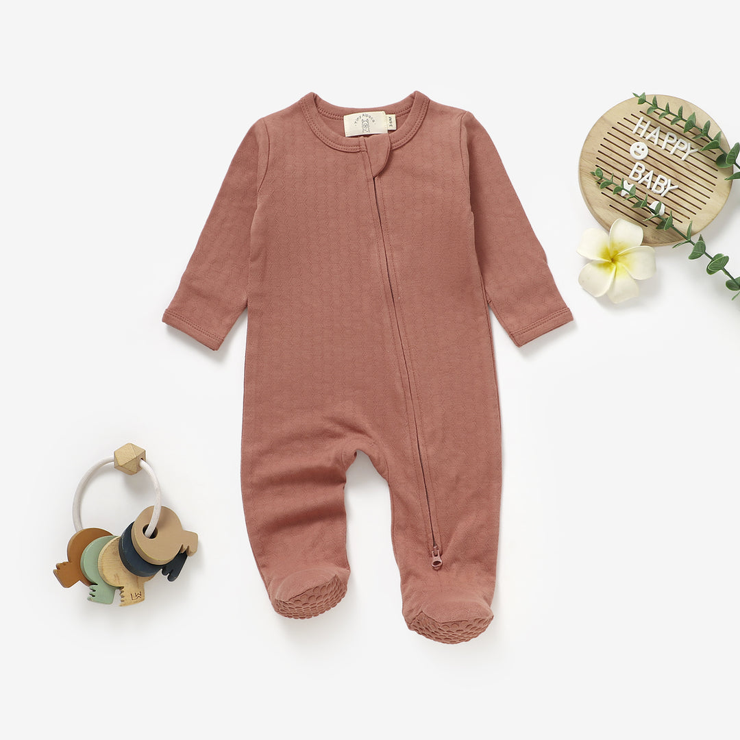 Organic cotton honeycomb mesh sleepsuit, 0–24m