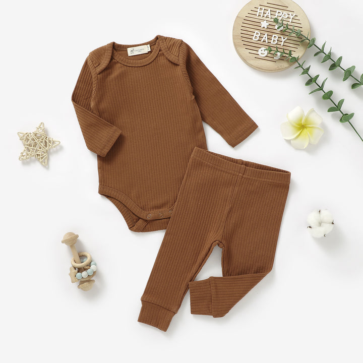 ORGANIC NATURAL COTTON RIBBED BABY LONG SLEEVE BODYSUIT &amp; BOTTOMS - Tiny Alpaca UK
