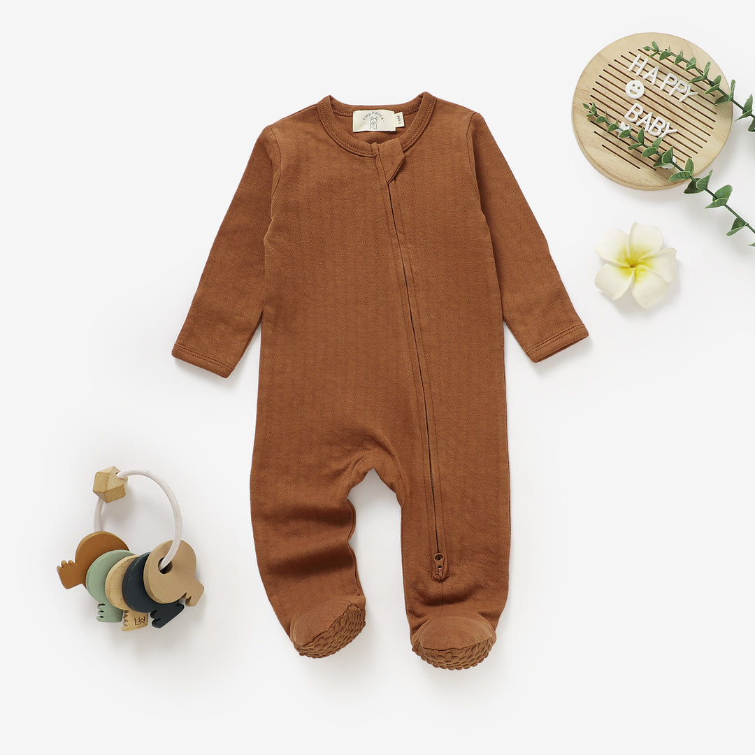 Organic cotton honeycomb mesh sleepsuit, 0–24m
