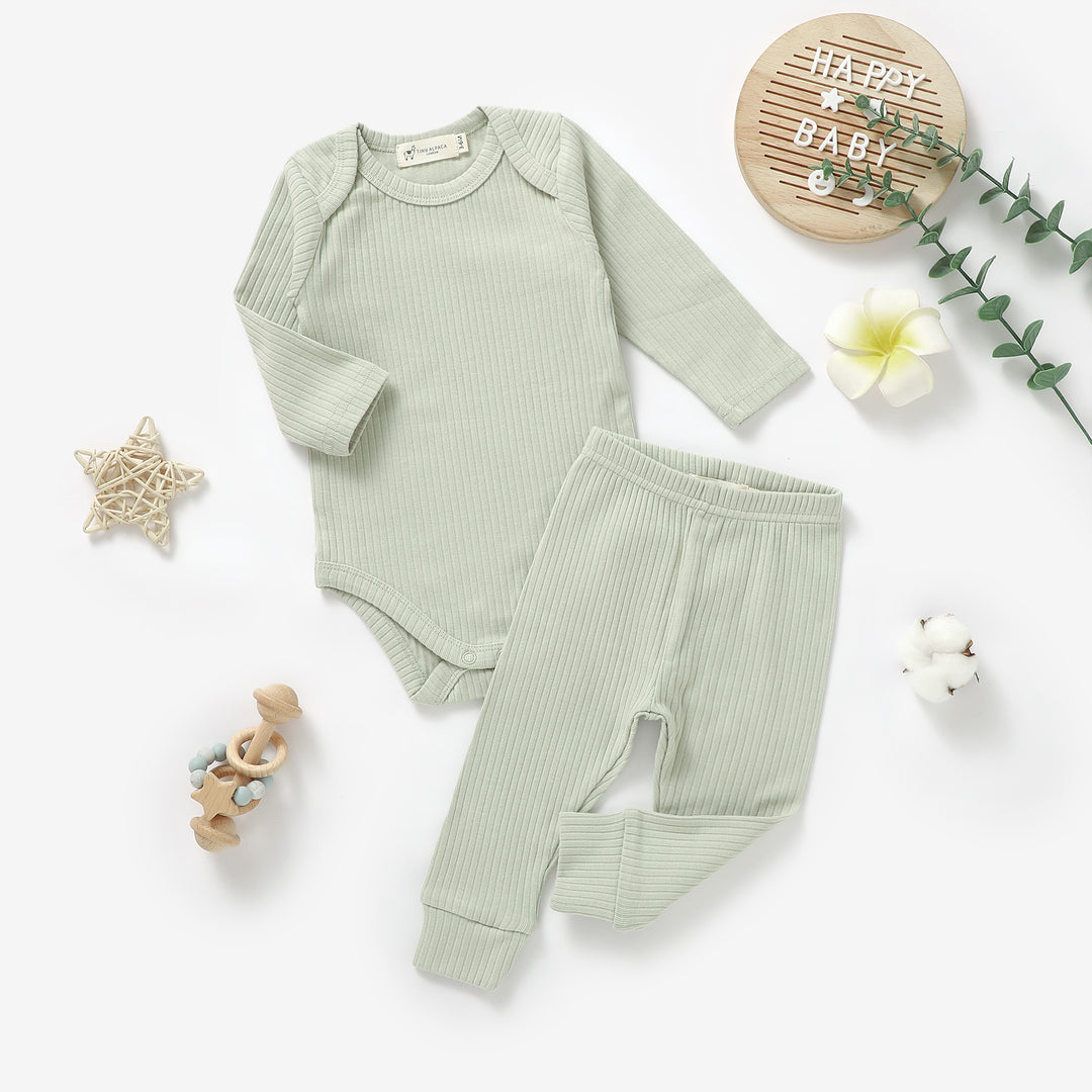 ORGANIC NATURAL COTTON RIBBED BABY LONG SLEEVE BODYSUIT &amp; BOTTOMS - Tiny Alpaca UK