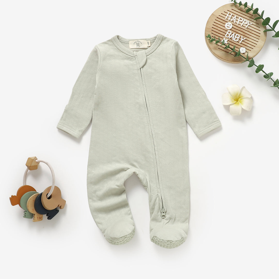 Organic cotton honeycomb mesh sleepsuit, 0–24m