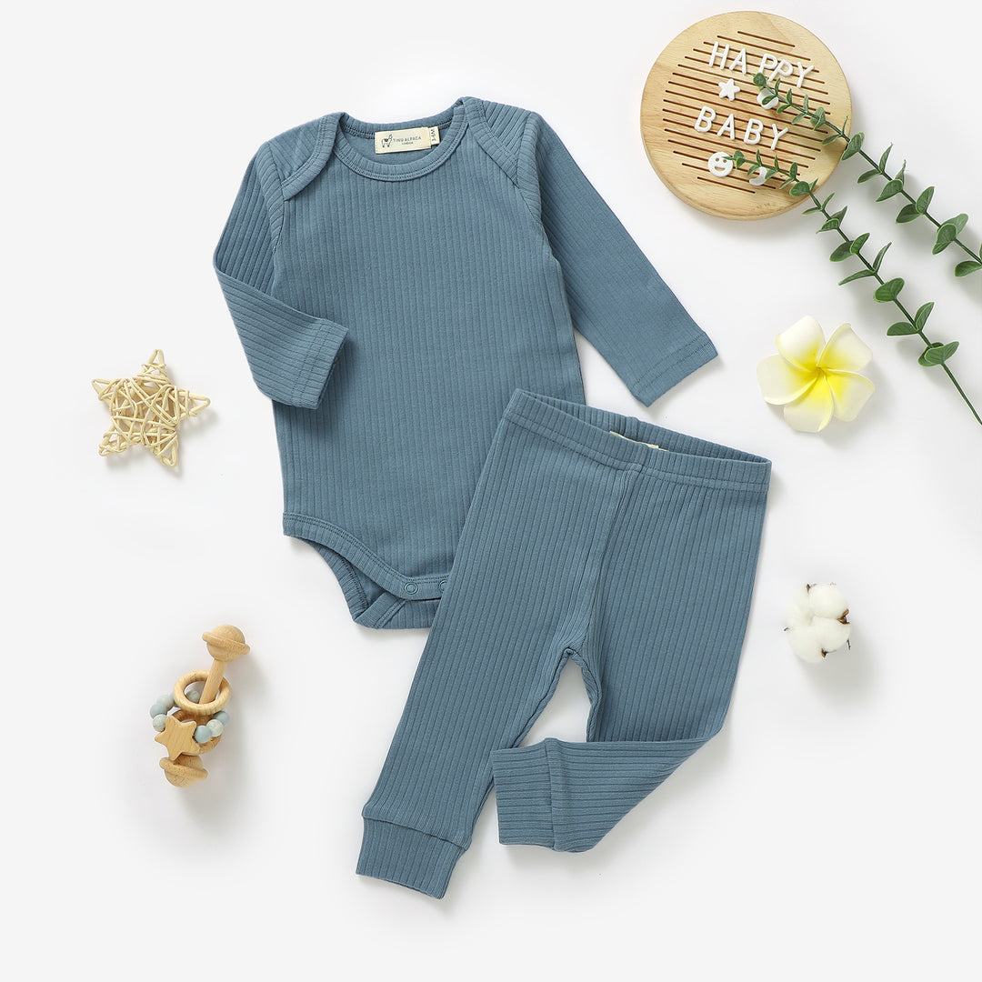 ORGANIC NATURAL COTTON RIBBED BABY LONG SLEEVE BODYSUIT &amp; BOTTOMS - Tiny Alpaca UK