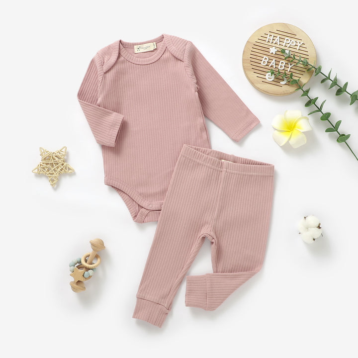 ORGANIC NATURAL COTTON RIBBED BABY LONG SLEEVE BODYSUIT &amp; BOTTOMS - Tiny Alpaca UK