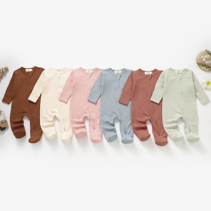 Organic cotton honeycomb mesh sleepsuit, 0–24m