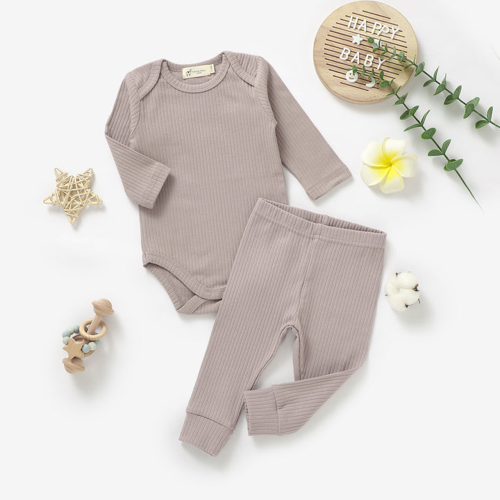 ORGANIC NATURAL COTTON RIBBED BABY LONG SLEEVE BODYSUIT &amp; BOTTOMS - Tiny Alpaca UK