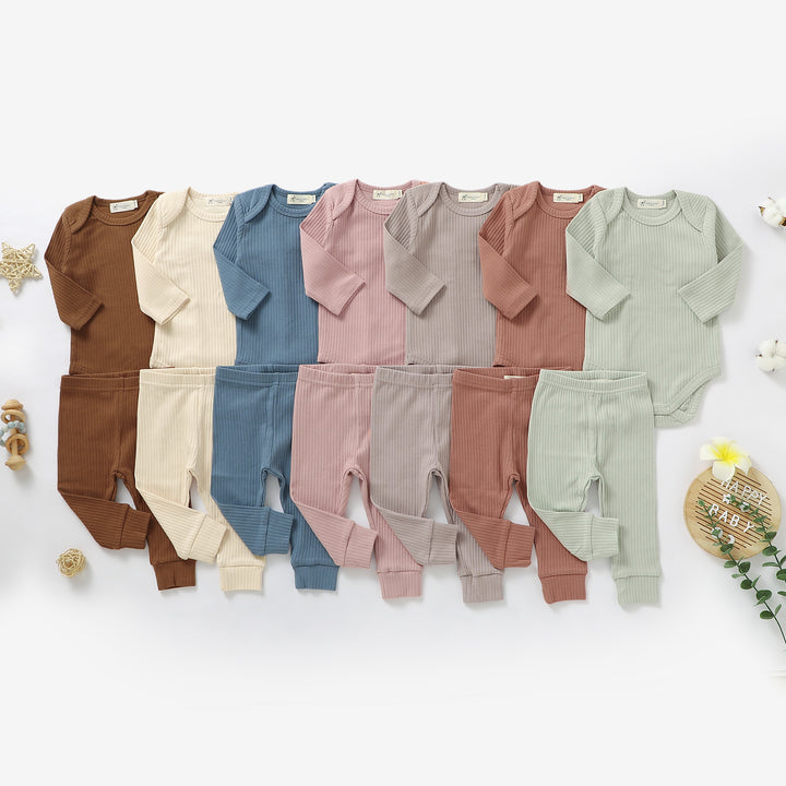 ORGANIC NATURAL COTTON RIBBED BABY LONG SLEEVE BODYSUIT &amp; BOTTOMS - Tiny Alpaca UK