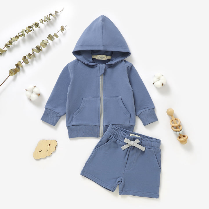 Organic cotton French terry zip hoodie and shorts set, 0–3y