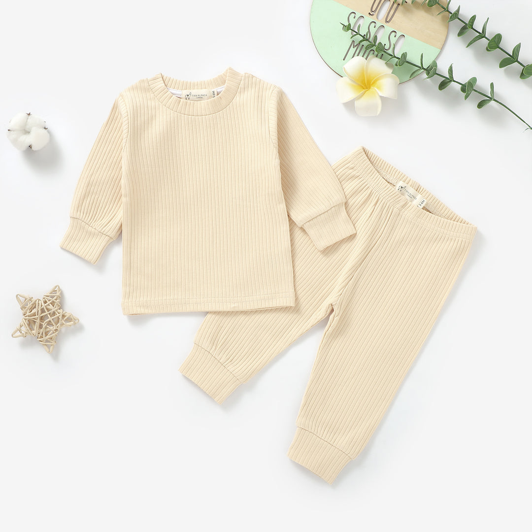 Organic Natural Cotton Ribbed Baby Pyjamas - Tiny Alpaca UK