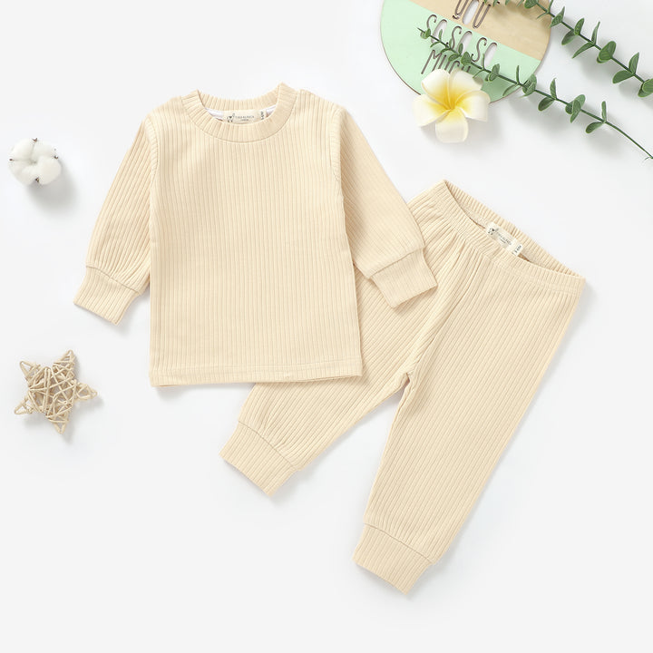 Organic Natural Cotton Ribbed Baby Pyjamas - Tiny Alpaca UK