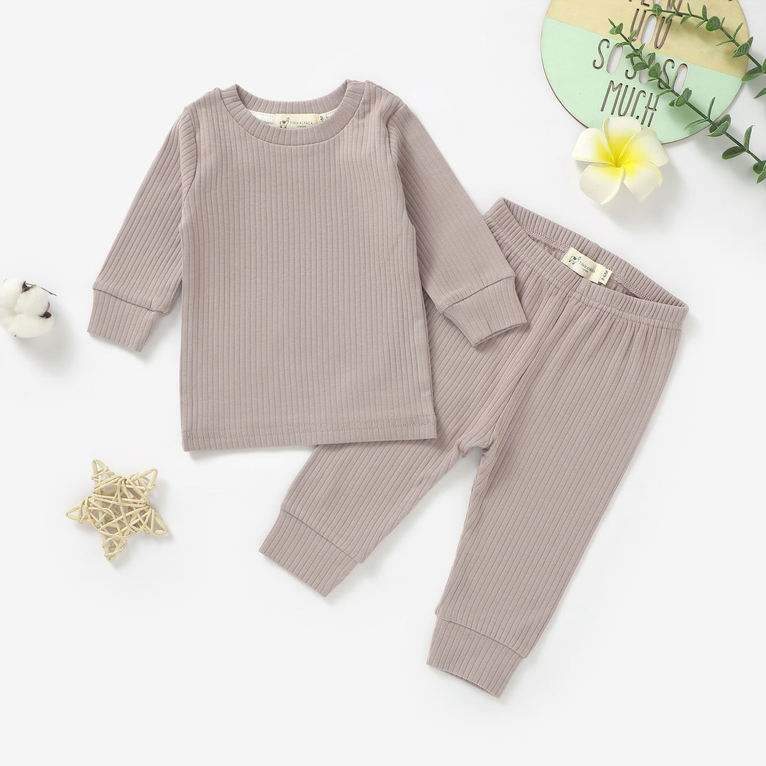 Organic Natural Cotton Ribbed Baby Pyjamas - Tiny Alpaca UK