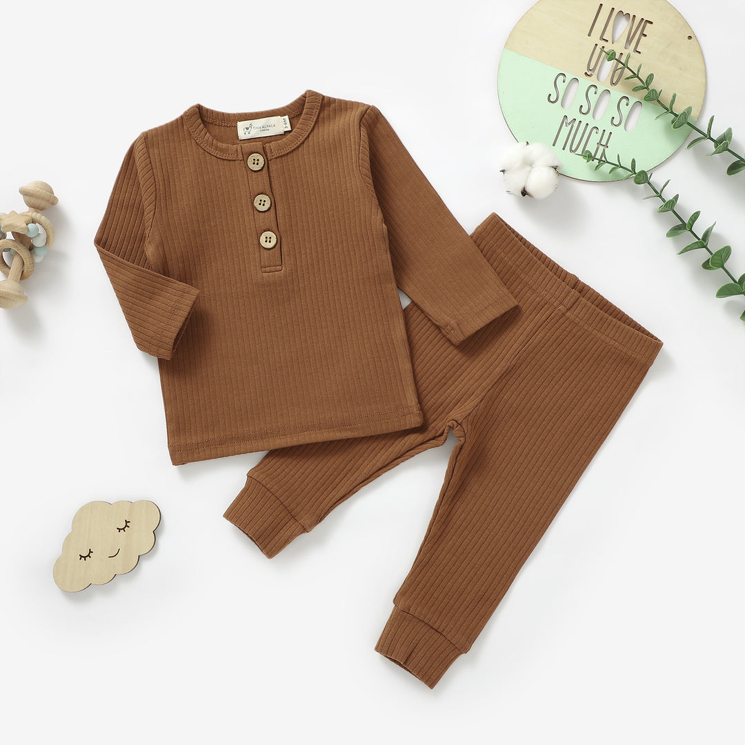 ORGANIC NATURAL COTTON RIBBED BABY T SHIRT &amp; TROUSERS - Tiny Alpaca UK